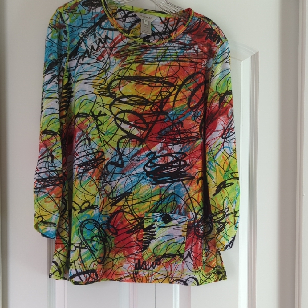 Multiples Blue Yellow Graphic Blouse with Full Sleeves
